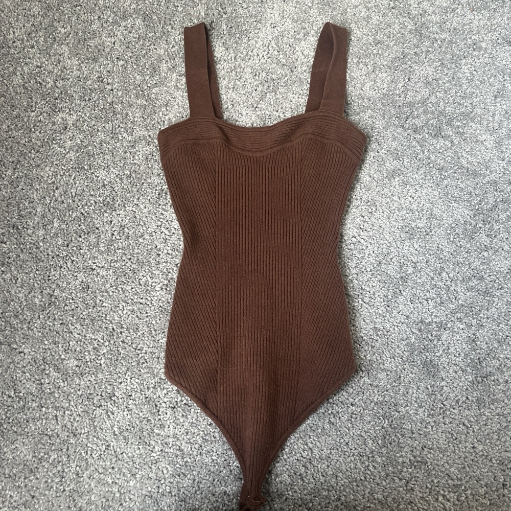 Brown Abercrombie & Fitch Ribbed Sweater Sweetheart Bodysuit - Picture 3 of 3